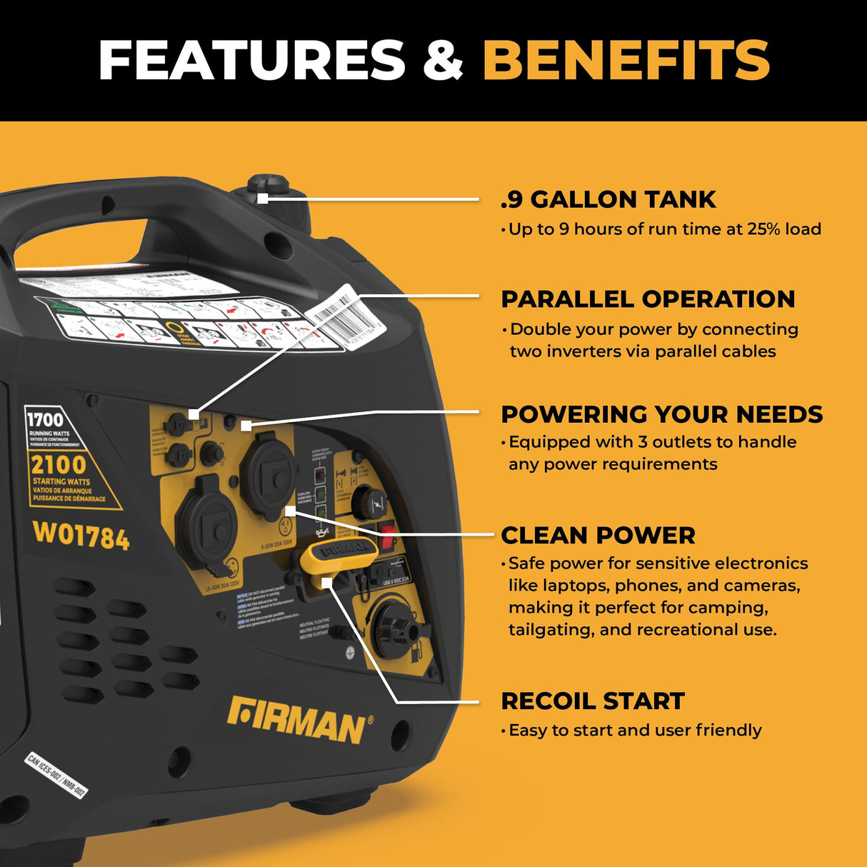 Inverter Portable Generator 2100W Recoil Start
