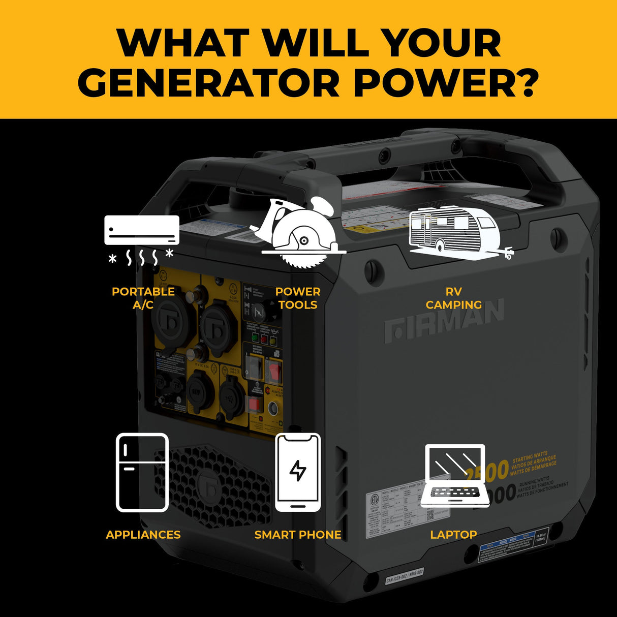 Inverter Gas Portable Generator 2500W Recoil Start with CO ALERT