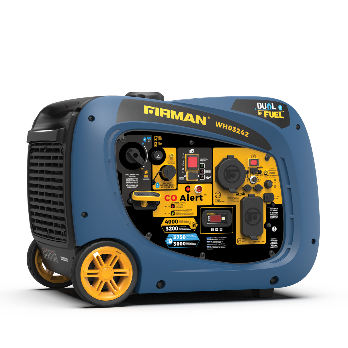 Dual Fuel Inverter Portable Generator 4000W Electric Start with CO ALERT