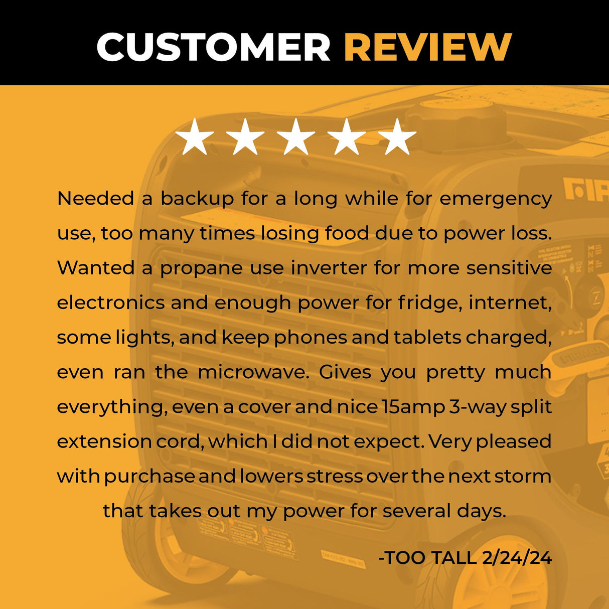 Dual Fuel Inverter Portable Generator 4125W Electric Start with CO ALERT