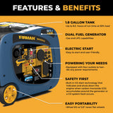 Dual Fuel Inverter Portable Generator 4125W Electric Start with CO ALERT