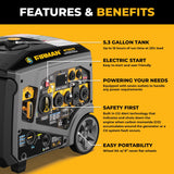 Tri-Fuel Inverter Portable Generator 7850/6300 Watt Electric Start 120/240V Parallel Ready with CO Alert