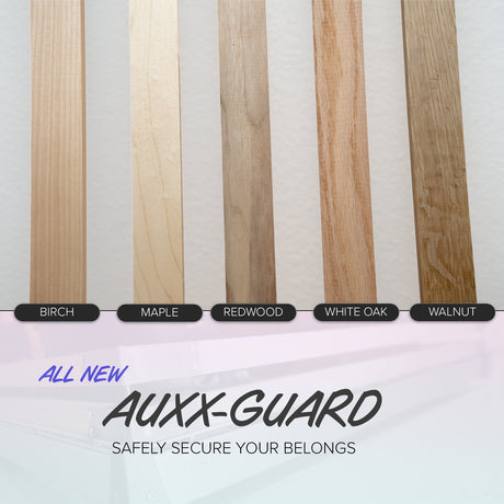 Various samples of Auxx Guard finishes, showcasing different wood finishes and textures for durable and stylish finish options.