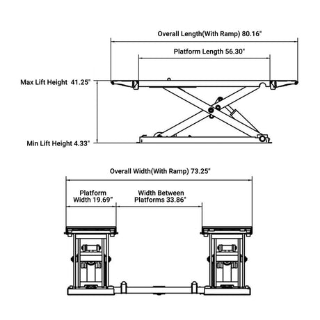 Katool KT-X80 scissor lift dimensions