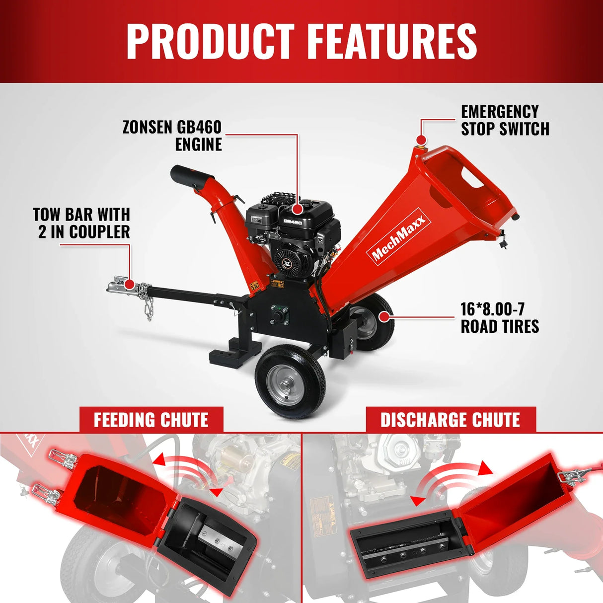 MechMaxx 5 inch E-start ZONSEN 459cc Gasoline Engine Powered Wood Chipper ,  GS1500