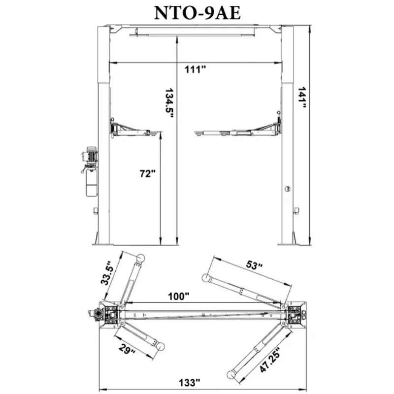 Triumph NTO-9AE 9,000 lb Overhead Two-Post Auto Lift with Truck Adapters