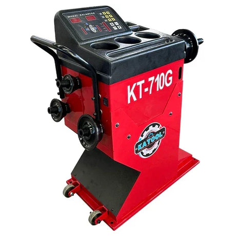 Katool KT-710G wheel balancer with wheel mounted
