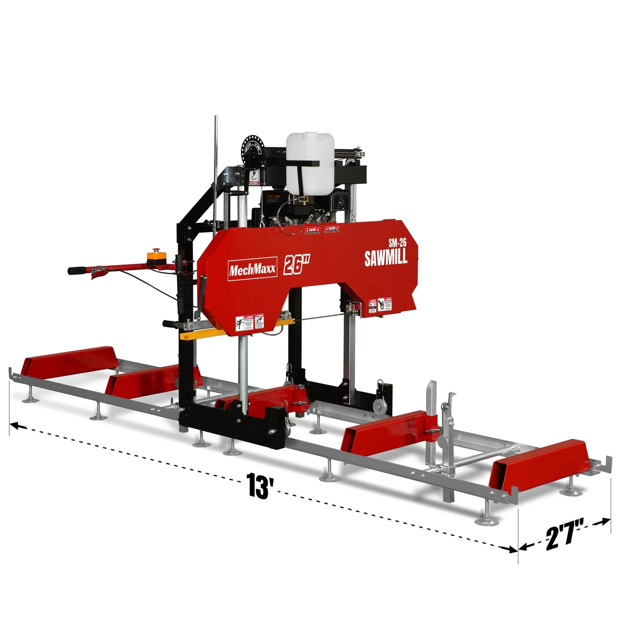 MechMaxx 26" Portable Sawmill, 459cc 15HP E-Start Gasoline Engine, 20" Board Width, 13' Track Length, SM-26