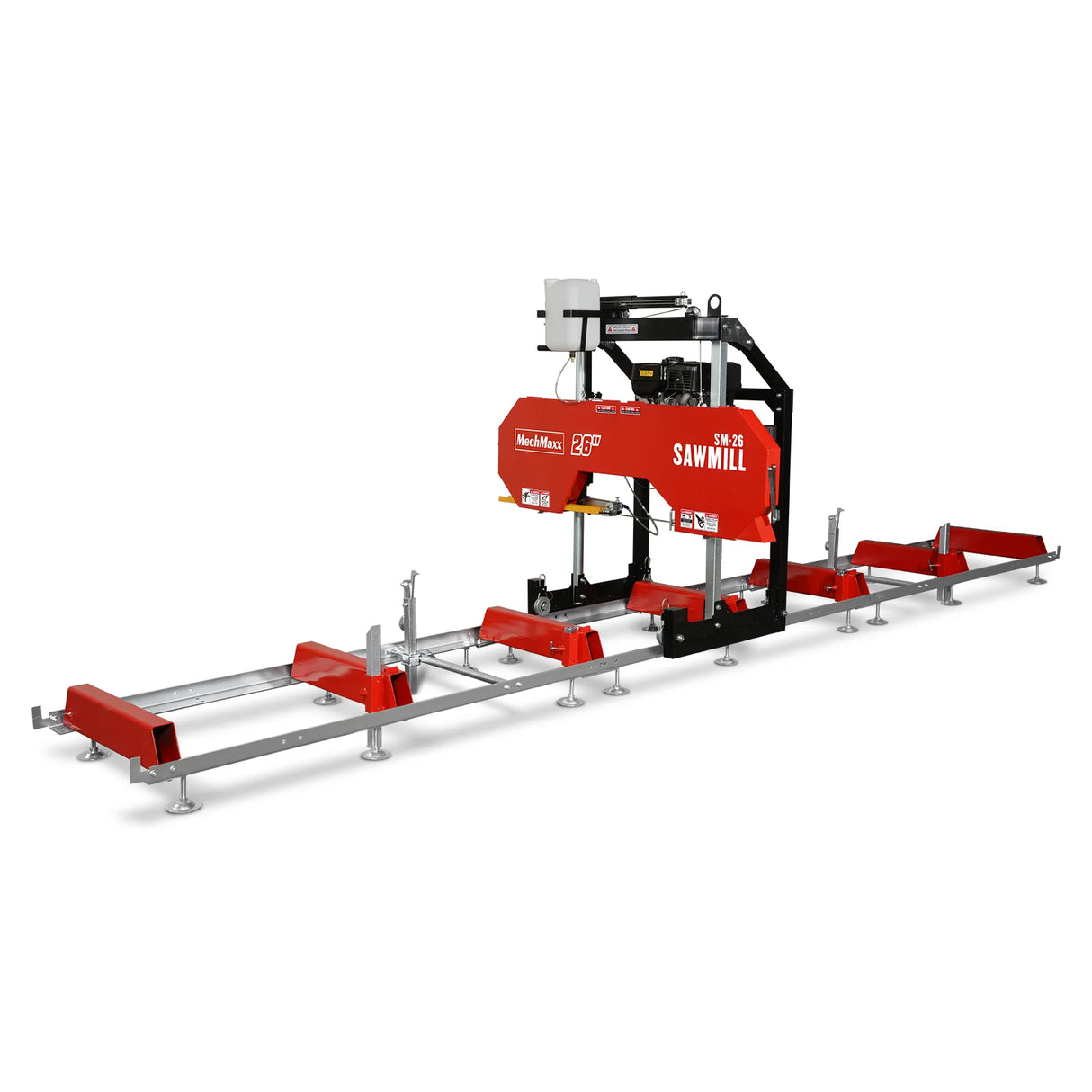 MechMaxx 26" Portable Sawmill (5x Blades Included), 459cc 15HP E-Start Gasoline Engine, 20" Board Width, 20' Track Length (13' Track Length + 6.4' Track Extension Included), SM-26