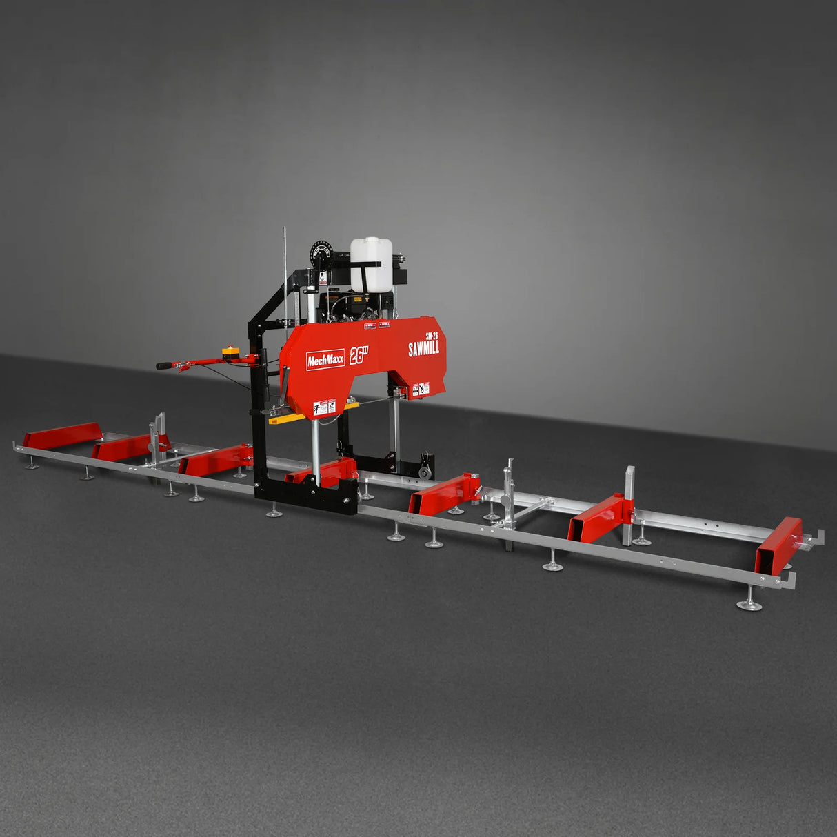 MechMaxx 26" Portable Sawmill (5x Blades Included), 459cc 15HP E-Start Gasoline Engine, 20" Board Width, 20' Track Length (13' Track Length + 6.4' Track Extension Included), SM-26