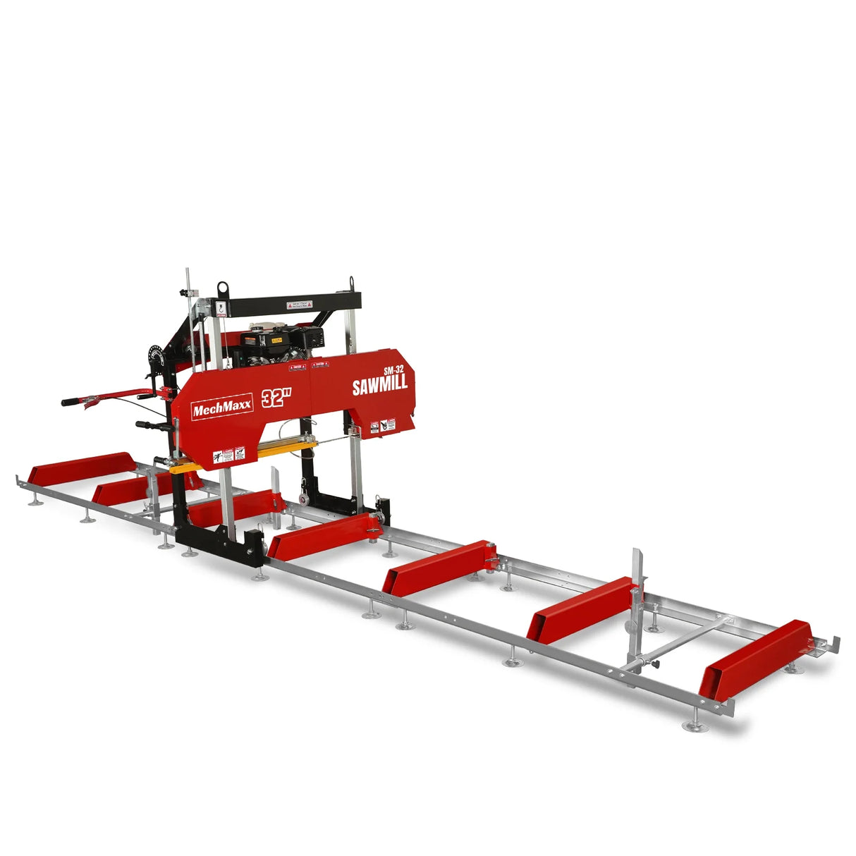MechMaxx 32" Portable Sawmill (5 x Blades Included), 459cc 15HP E-Start Gasoline Engine, 26.5" Board Width, 20' Track Length (13' Track Length + 6.4' Track Extension Included), SM-32