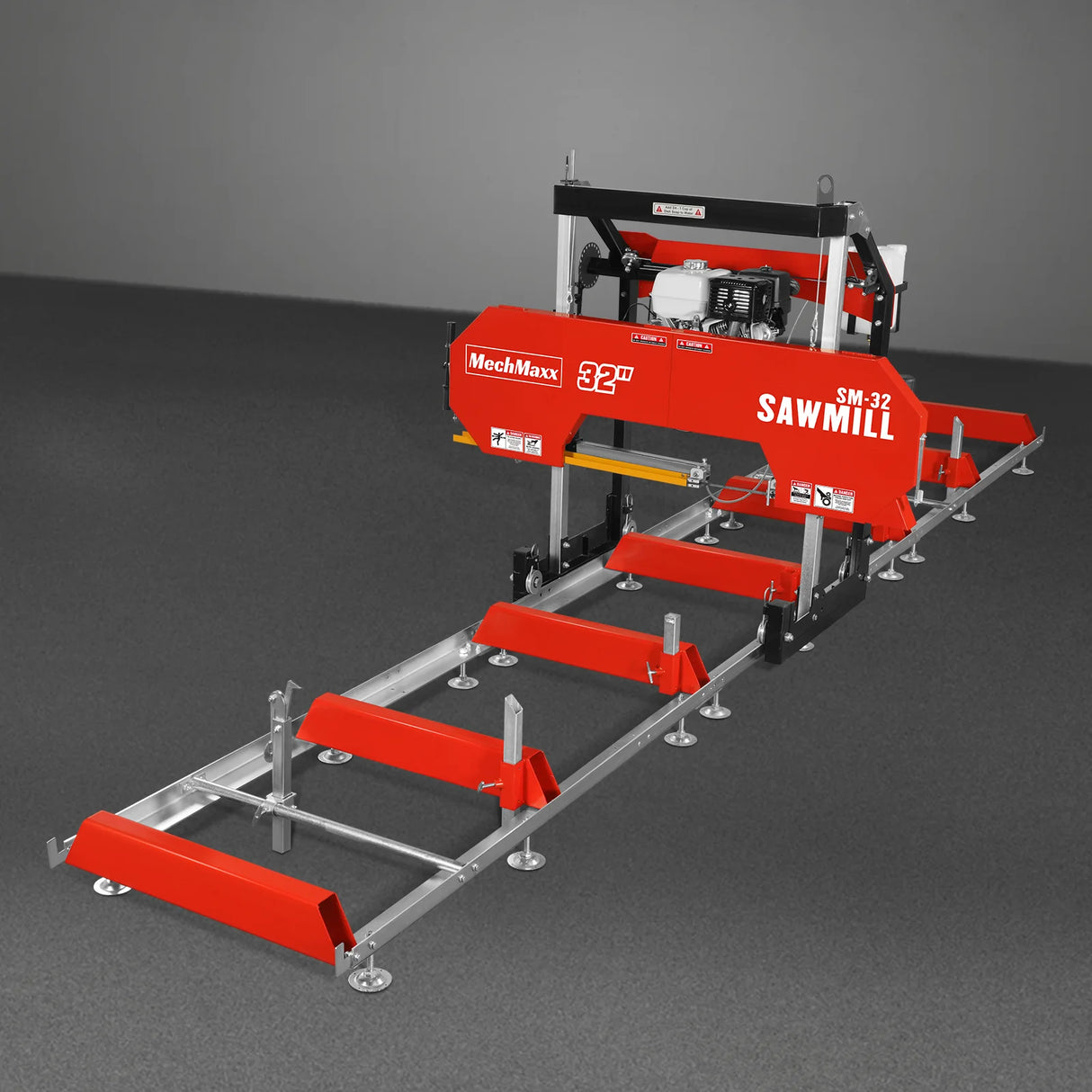 MechMaxx 32" Portable Sawmill (5 x Blades Included), HONDA GX390 389cc E-Start Gasoline Engine, 26.5" Board Width, 20' Track Length (13' Track Length + 6.4' Track Extension Included), SM-32