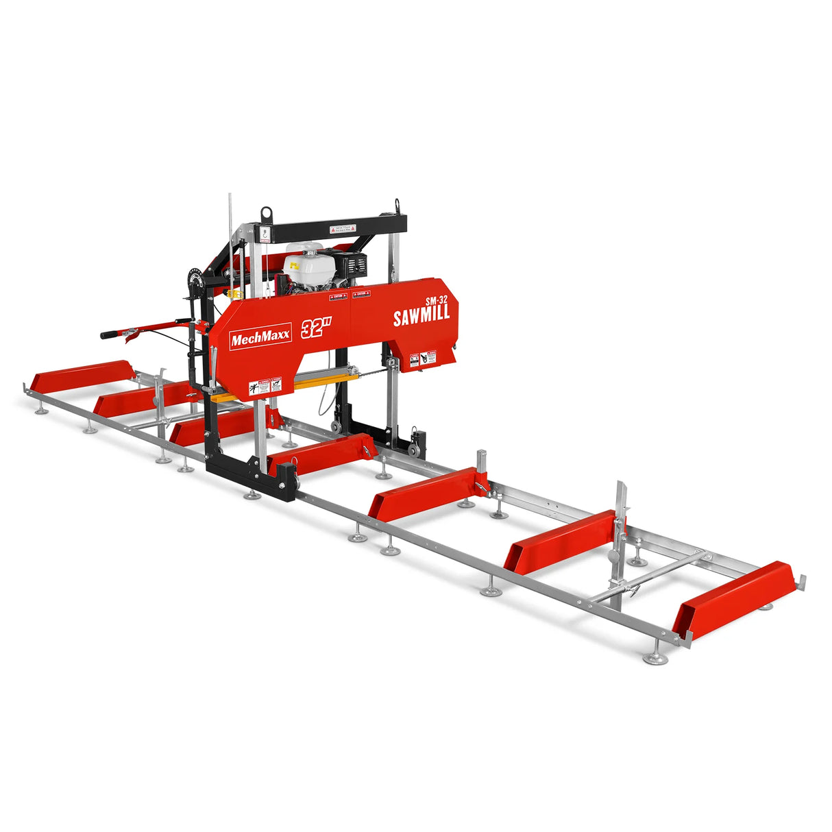 MechMaxx 32" Portable Sawmill (5 x Blades Included), HONDA GX390 389cc E-Start Gasoline Engine, 26.5" Board Width, 20' Track Length (13' Track Length + 6.4' Track Extension Included), SM-32
