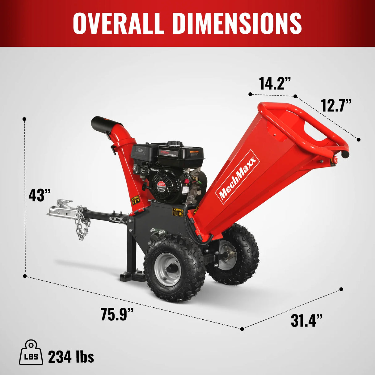 MechMaxx 4 inch DUCAR 212cc 7hp Gas Engine Powered Wood Chipper with Towbar,  GS650