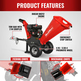 MechMaxx 4 inch DUCAR 212cc 7hp Gas Engine Powered Wood Chipper with Towbar,  GS650