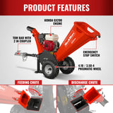 MechMaxx HONDA GX200 Gasoline Engine Powered 4 inch Wood Chipper,  GS650