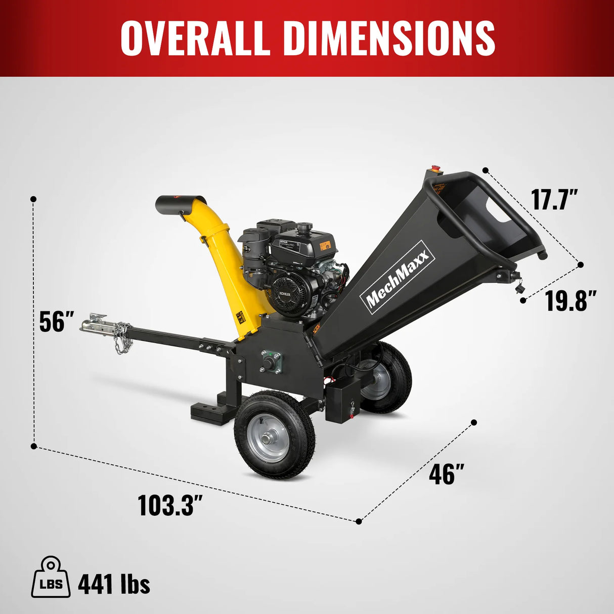 MechMaxx 5 inch E-start KOHLER 429cc Gasoline Engine Powered Wood Chipper,  GS1500