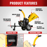 MechMaxx 5 inch E-Start KOHLER 429cc 14hp Gasoline Engine Powered Disc Wood Chipper with Taillight ,  P4205