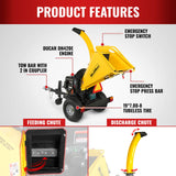 MechMaxx 5 inch E-start DUCAR 420cc 15hp Gasoline Engine Powered Disc Wood Chipper with Taillight ,  P4205
