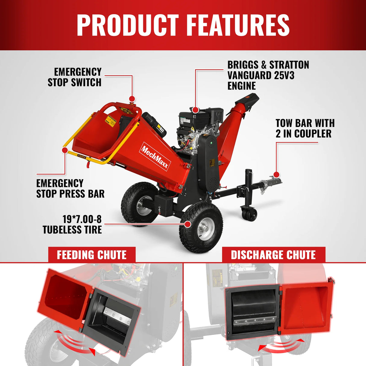 MechMaxx 6 inch E-start B&S VANGUARD 408cc 14hp Gasoline Engine Powered Drum Wood Chipper ,  P4206
