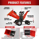 MechMaxx 6 inch KOHLER E-Start 429cc 14HP Gas Powered 4 - Wheel Drum Wood Chipper with Taillight ,  B150