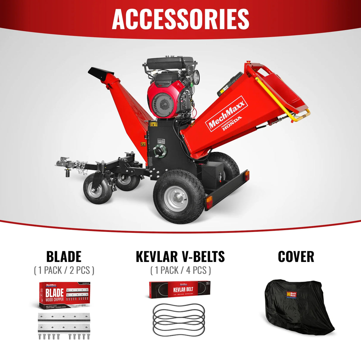 MechMaxx 8 inch HONDA E-Start 688cc 22hp Gas Powered 4 - Wheel Drum Wood Chipper with Taillight ,  B200