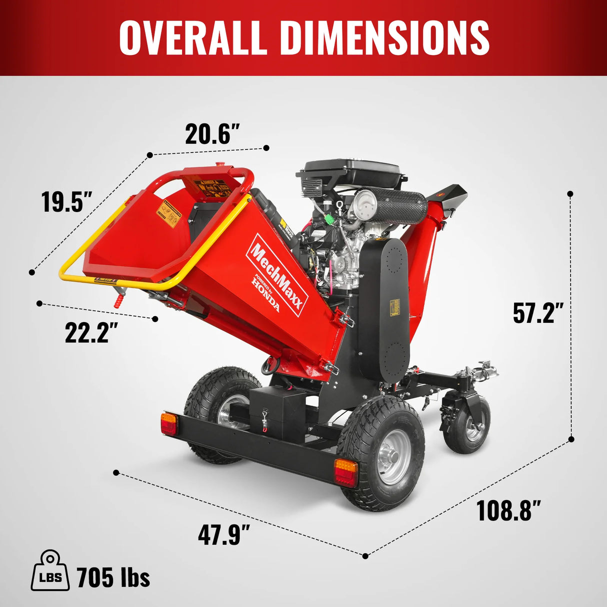 MechMaxx 8 inch HONDA E-Start 688cc 22hp Gas Powered 4 - Wheel Drum Wood Chipper with Taillight ,  B200